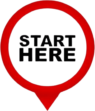 A red Start Here map pin.