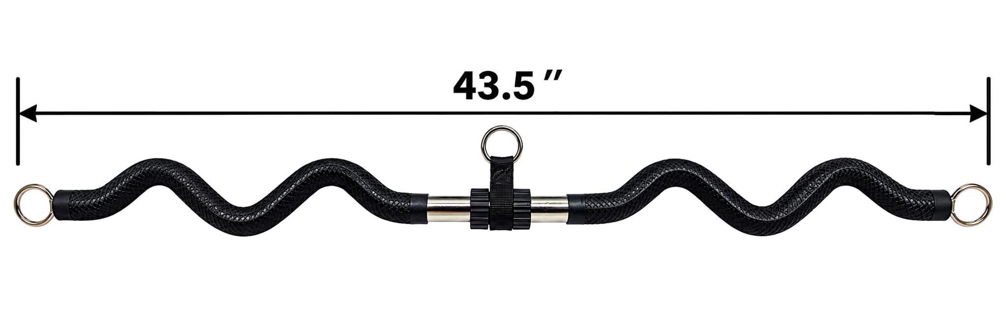 The Bodylastics Resistance Bands Bar laid flat, measuring 43.5 inches from ring to ring.